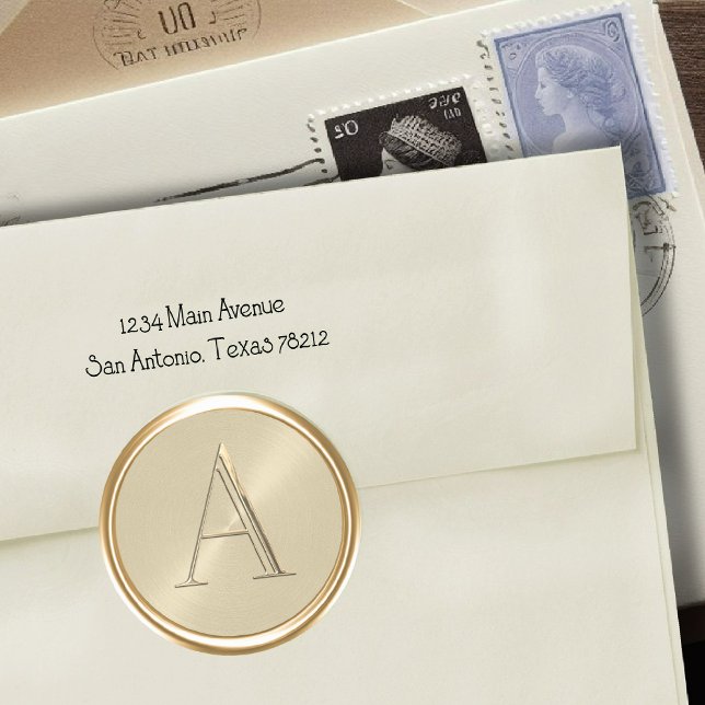 Pegatina Redonda Monograma de iniciales en dorado sobre champán (Subido por el creador)