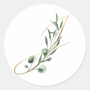 Pegatina Redonda monograma de invierno de navidad letra J 