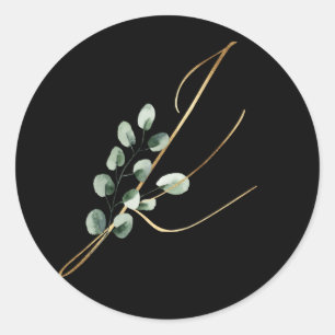 Pegatina Redonda monograma de invierno de navidad letra K