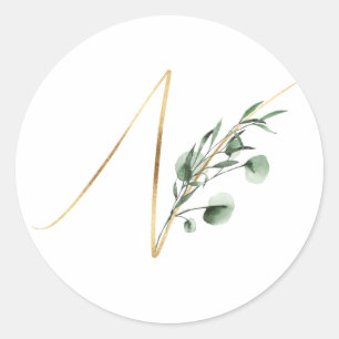 Pegatina Redonda monograma de invierno de navidad letra N