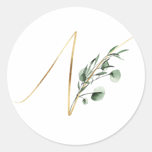 Pegatina Redonda monograma de invierno de navidad letra N (Anverso)