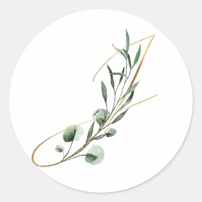 Pegatina Redonda monograma de invierno letra de navidad J  (Anverso)