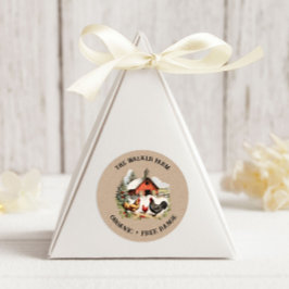 Pegatina Redonda Monograma de la granja de pollo de cosecha de vint