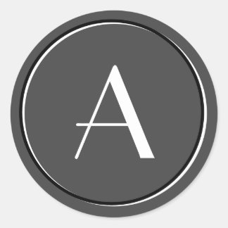 Pegatina Redonda Monograma de la letra blanca gris Minimalista mode