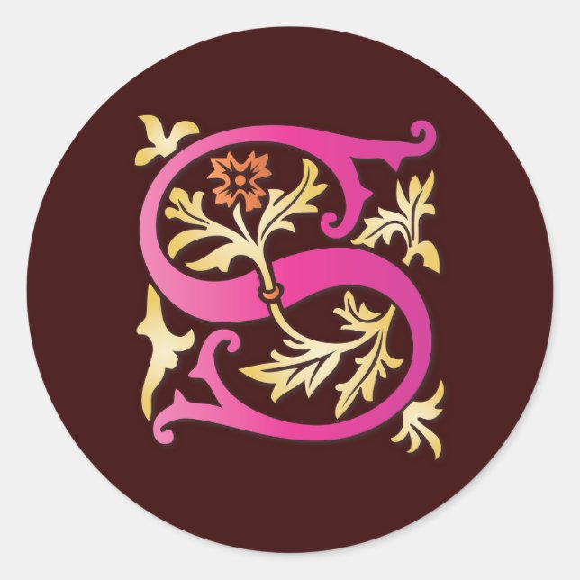 Pegatina Redonda Monograma de la letra S (Anverso)