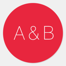 Pegatina Redonda Monograma de la pareja de personalizados rojos min