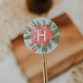 Pegatina Redonda Monograma de la Peonía del Invierno