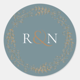 Pegatina Redonda Monograma de Laurel Garland Gold Floral