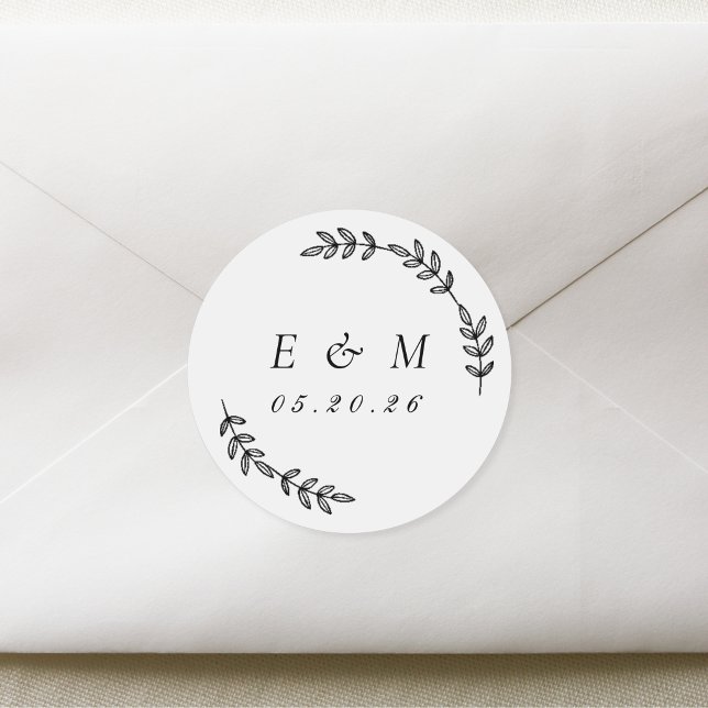 Pegatina Redonda Monograma de Laurel Wreath Boda (Subido por el creador)