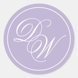Pegatina Redonda Monograma de lavanda 2 iniciales púrpura blanco gu