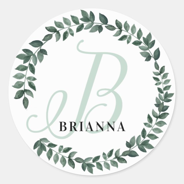 Pegatina Redonda Monograma de letra B Nombre personalizado Botánica (Anverso)