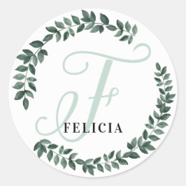 Pegatina Redonda Monograma de letra F con nombre personalizado mini
