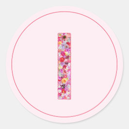 Pegatina Redonda Monograma de letra I floral rosa elegante moderno