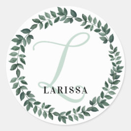 Pegatina Redonda Monograma de letra L con nombre personalizado botá