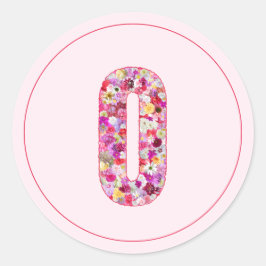 Pegatina Redonda Monograma de letra O floral rosa elegante moderno