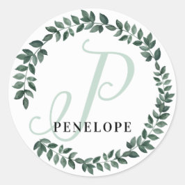 Pegatina Redonda Monograma de letra P con nombre personalizado mini