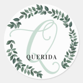 Pegatina Redonda Monograma de letra Q con nombre personalizado mini