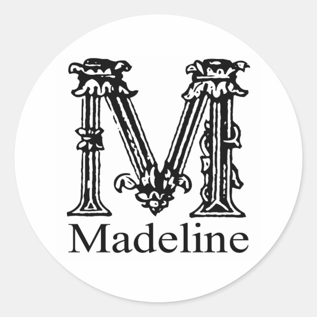Pegatina Redonda Monograma de lujo: Madeline (Anverso)