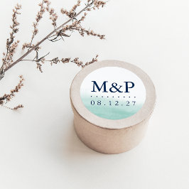 Pegatina Redonda Monograma de mareas de mar Boda