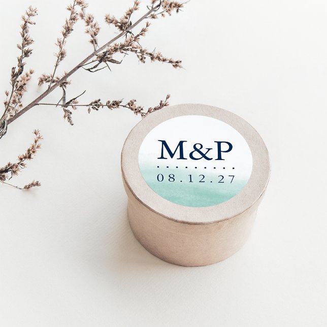 Pegatina Redonda Monograma de mareas de mar Boda (Subido por el creador)