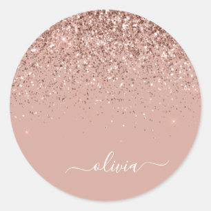 Pegatina Redonda Monograma de metal con brillo plateado Glam Nombre