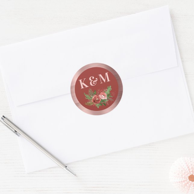 Pegatina Redonda Monograma de Navidades rosas de Terracotta Floral  (Subido por el creador)