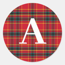 Pegatina Redonda Monograma de Navidades tradicionales rojo y verde