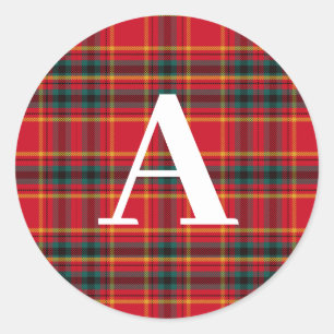 Pegatina Redonda Monograma de Navidades tradicionales rojo y verde