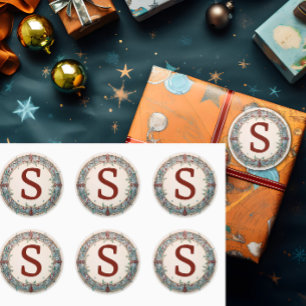 Pegatina Redonda Monograma de navidades Wreath