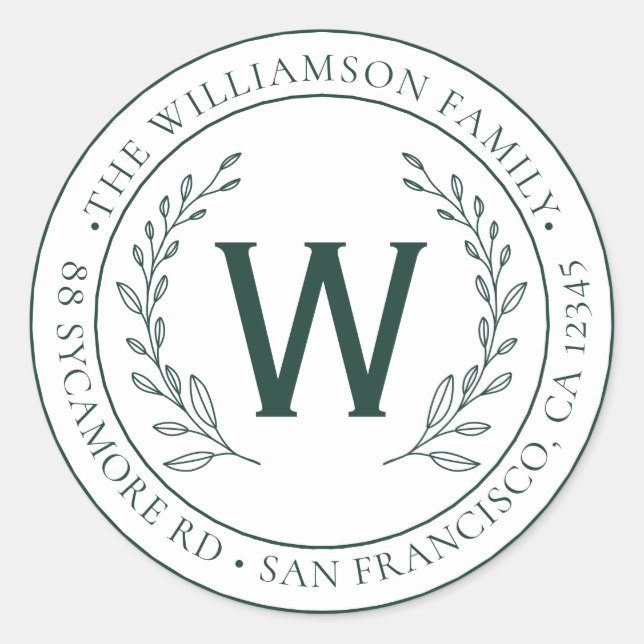 Pegatina Redonda Monograma de nombre de familia simple moderno dire (Anverso)