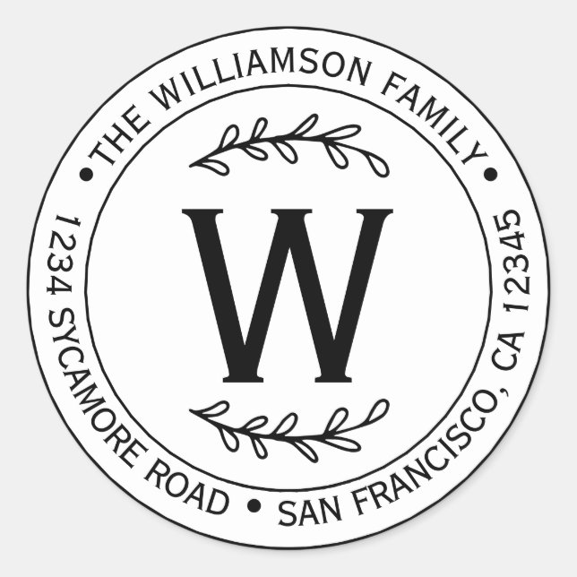 Pegatina Redonda Monograma de nombre de familia simple moderno dire (Anverso)