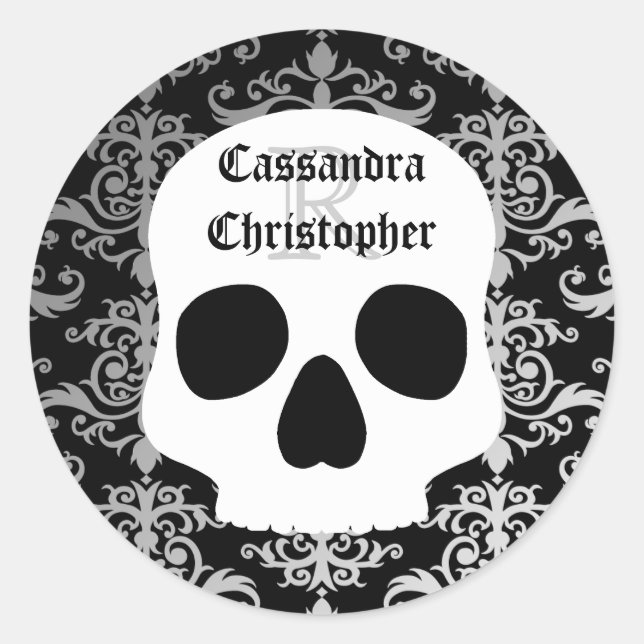 Pegatina Redonda Monograma de nombres de Halloween (Anverso)