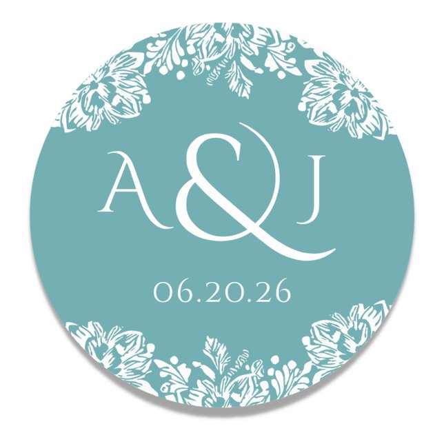 Pegatina Redonda Monograma de Norwich Classic Boda (Personalized Monogram and Wedding Date)