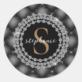 Pegatina Redonda Monograma de oro de los diamantes negros Elegante 