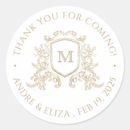 Pegatina Redonda Monograma de oro elegante
