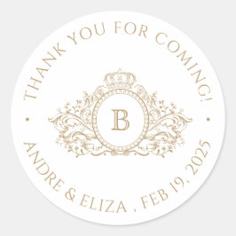 Pegatina Redonda Monograma De Oro Gracias Por Venir