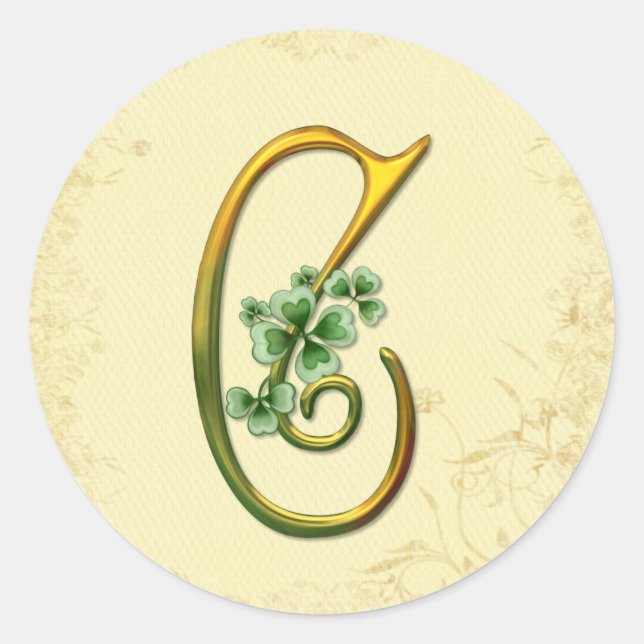 Pegatina Redonda Monograma de oro irlandés C (Anverso)