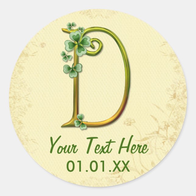 Pegatina Redonda Monograma de oro irlandés D (Anverso)
