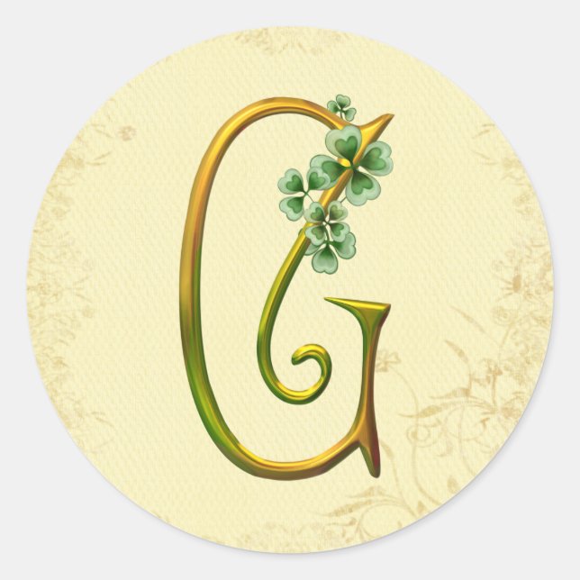 Pegatina Redonda Monograma de oro irlandés G (Anverso)