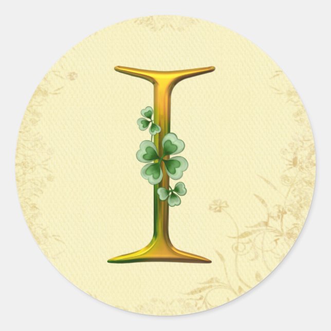 Pegatina Redonda Monograma de oro irlandés I (Anverso)
