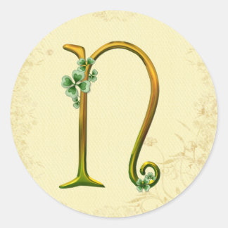 Pegatina Redonda Monograma de oro irlandés N