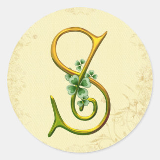 Pegatina Redonda Monograma de oro irlandés S