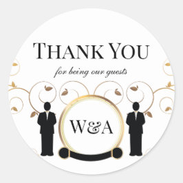 Pegatina Redonda Monograma de oro masculino Boda LGBTQ