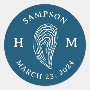 Pegatina Redonda Monograma de ostión naumático con fecha de nombre