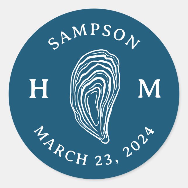 Pegatina Redonda Monograma de ostión naumático con fecha de nombre (Anverso)