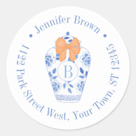 Pegatina Redonda Monograma de otoño elegante con lazo para direcció