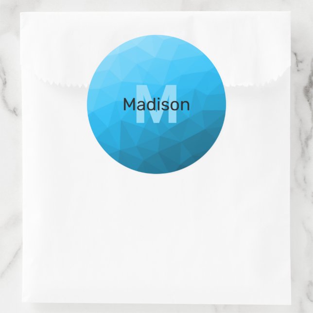 Pegatina Redonda Monograma de patrón de malla geométrica con gradie (Bolso)