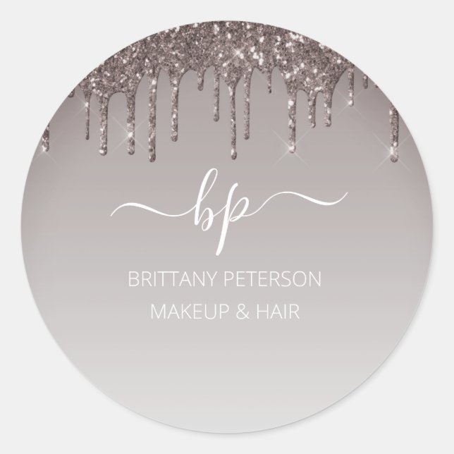 Pegatina Redonda Monograma de personal de negocios Rosa Purpurina d (Anverso)