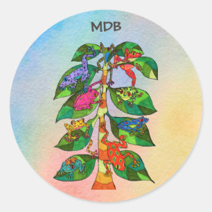 Pegatina Redonda Monograma de Personalizado de rana oaxaqueña