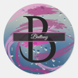 Pegatina Redonda Monograma de pinceladas en fucsia y rosa suave